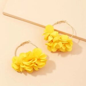 Yellow Floral Hoop Earrings